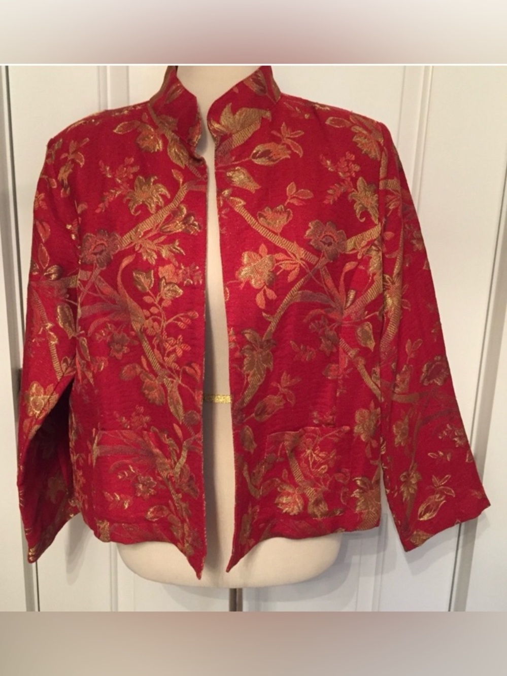 CHICO’S JACKET NEW RED GOLD GALEGA NEWBERN SIZE 2 L COAT NWT